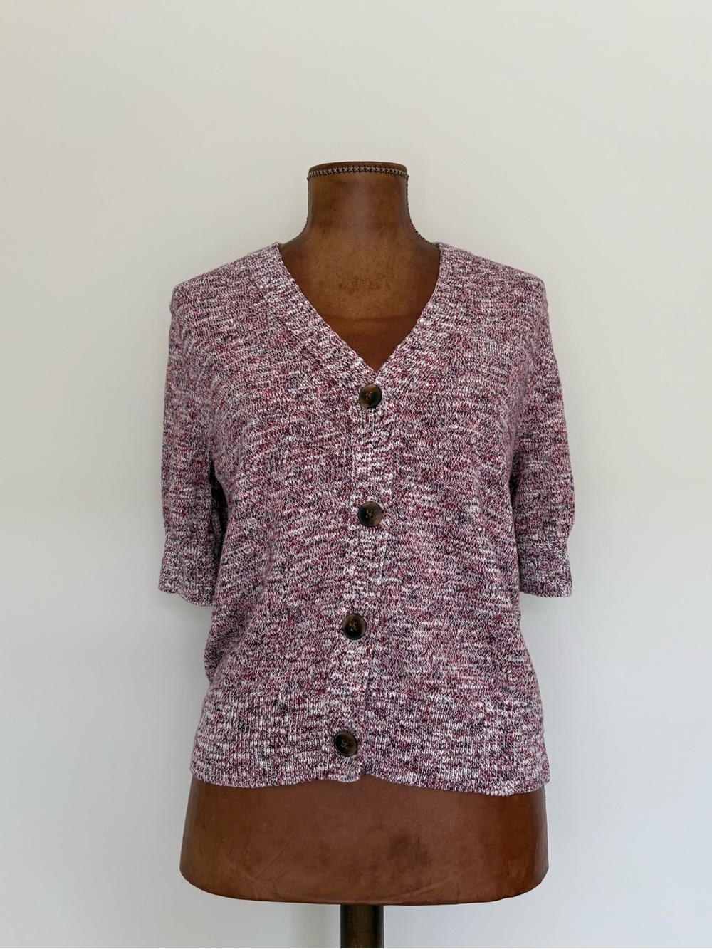 Banana Republic Marled Maroon Button Up Short Sleeve Cardigan